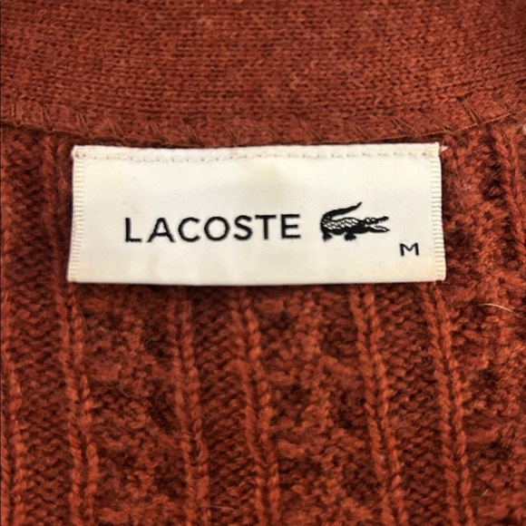 Lacoste Wool Blend Dark Rust Knit Dark Academia Preppy Fall Winter Cardigan Sz M - Picture 6 of 7